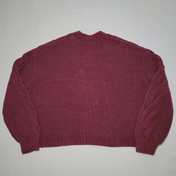Women's Burgundy Boxy Oversized Cable Knit Button-Up Cardigan Size Medium - Picture 8 of 10